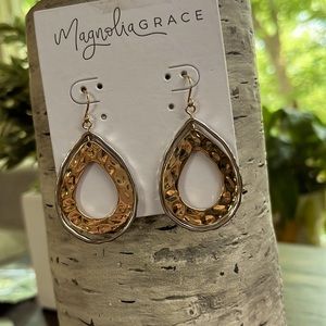 Magnolia Grace - Two-Toned | Teardrop Shape - Dangle Earrings